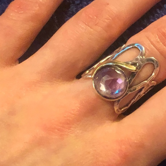 Sterling silver , purple stone w/ 14k gold accent - Picture 3 of 7
